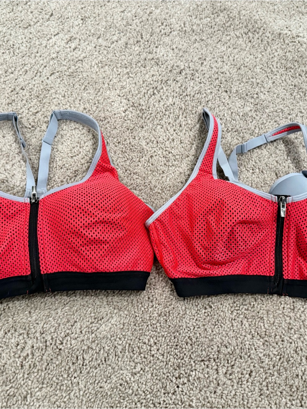 Victoria's Secret Red and Gray Front-Zip Mesh Sports Bra